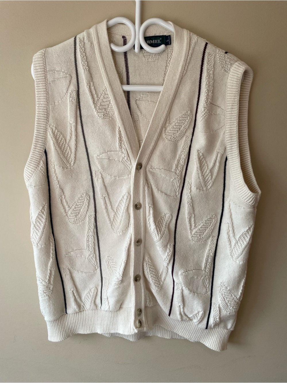 Vintage Carmel Golf Sweater Vest Men's Large - 3D Textured Knit